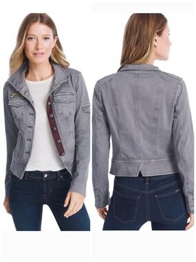 White House Black Market Military Style Moto Jacket Grey Size 6P